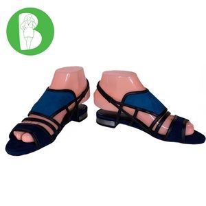 POUR LA VICTOIRE "ESTELLE" TURQUOISE & NAVY BLUE W/ BLACK SUEDE SANDALS NIB (6)